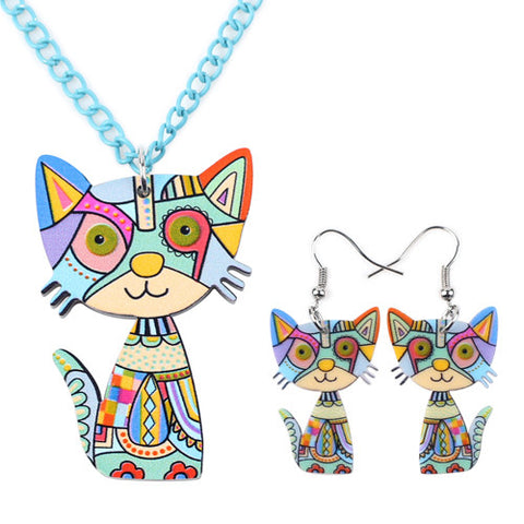 Bonsny Brand Acrylic Statement Cat Necklace Earrings Jewelry Sets Choker Collar Fashion Jewelry 2016 News For Women Girl Child - airstuff
