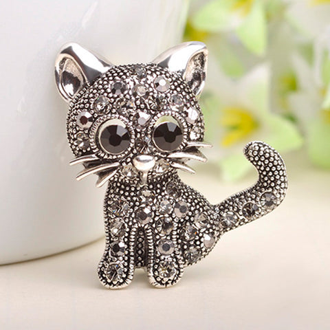 Cute Little Cat Antiqued-Silver Brooch - airstuff