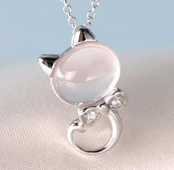 Rose Quartz & Sterling Silver Kitty Cat Necklace - airstuff